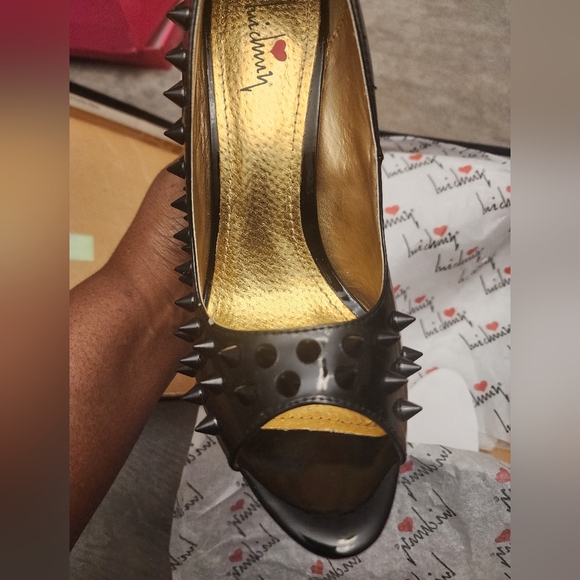 Showstopper Patent Leather Spike Peeptoe Heels - Picture 6 of 10
